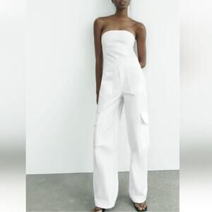 Zara White Strapless Jumpsuit